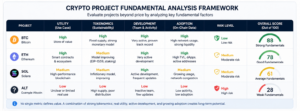 crypto fundamental analysis framework table showing tokenomics utility adoption and risk evaluation for bitcoin ethereum and altcoins