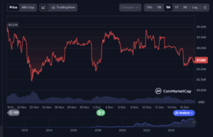 Bitcoin RSI indicator showing momentum behavior across recent market cycles (Source: CoinMarketCap)