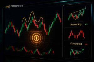 "Trading pattern alerts showing double top and ascending trend breakout"