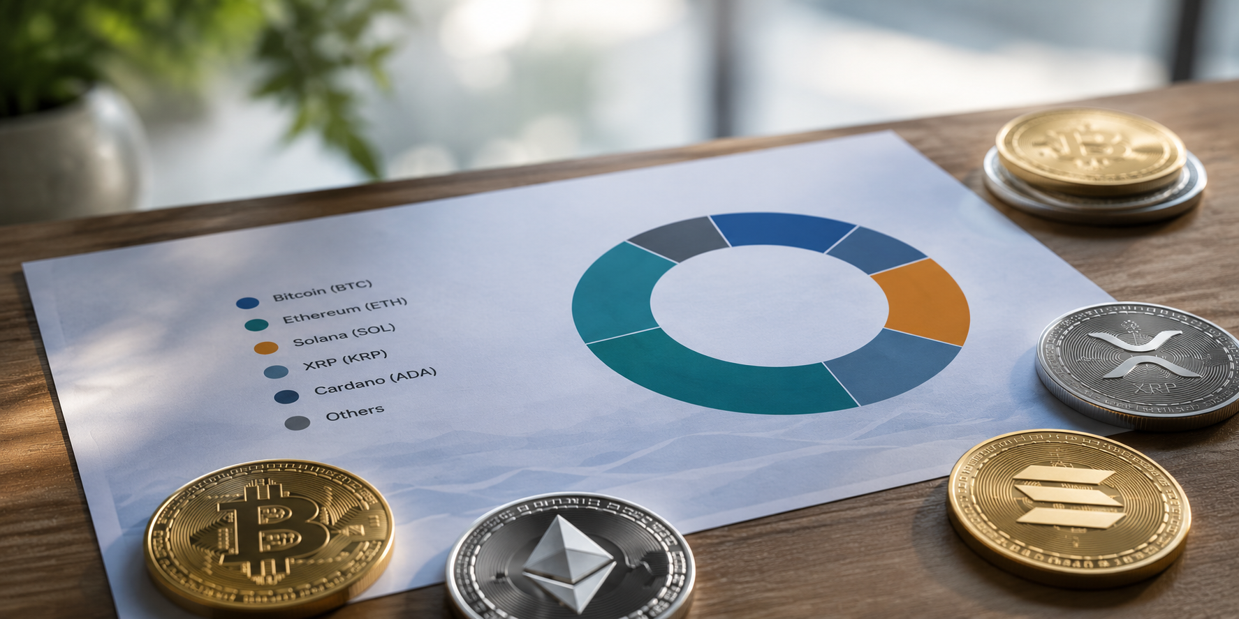 Crypto portfolio allocation chart with multiple assets showing portfolio diversification and performance distribution across Bitcoin, Ethereum, and altcoins