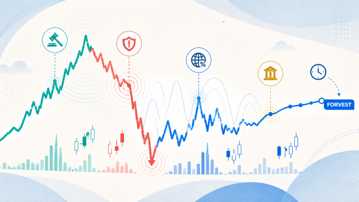 Sharp crypto market rallies, drops and news-driven volatility visualized by Forvest